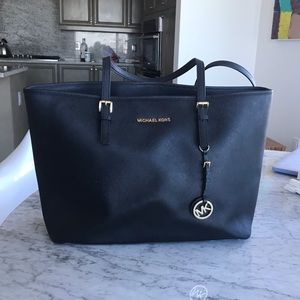 Michael Kors Black Leather Medium Travel Tote